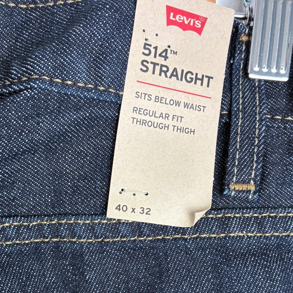 Levi's 514 Straight Jeans Mens 40x32 Dark Wash 100% Cotton NWT Regular Fit Denim - Picture 7 of 11
